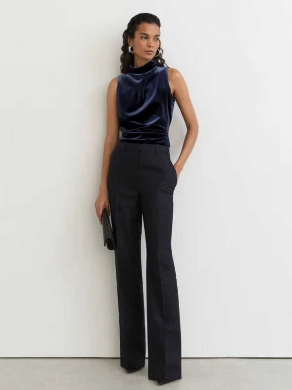 Reiss Navy Velvet High-neck Sleeveless Top