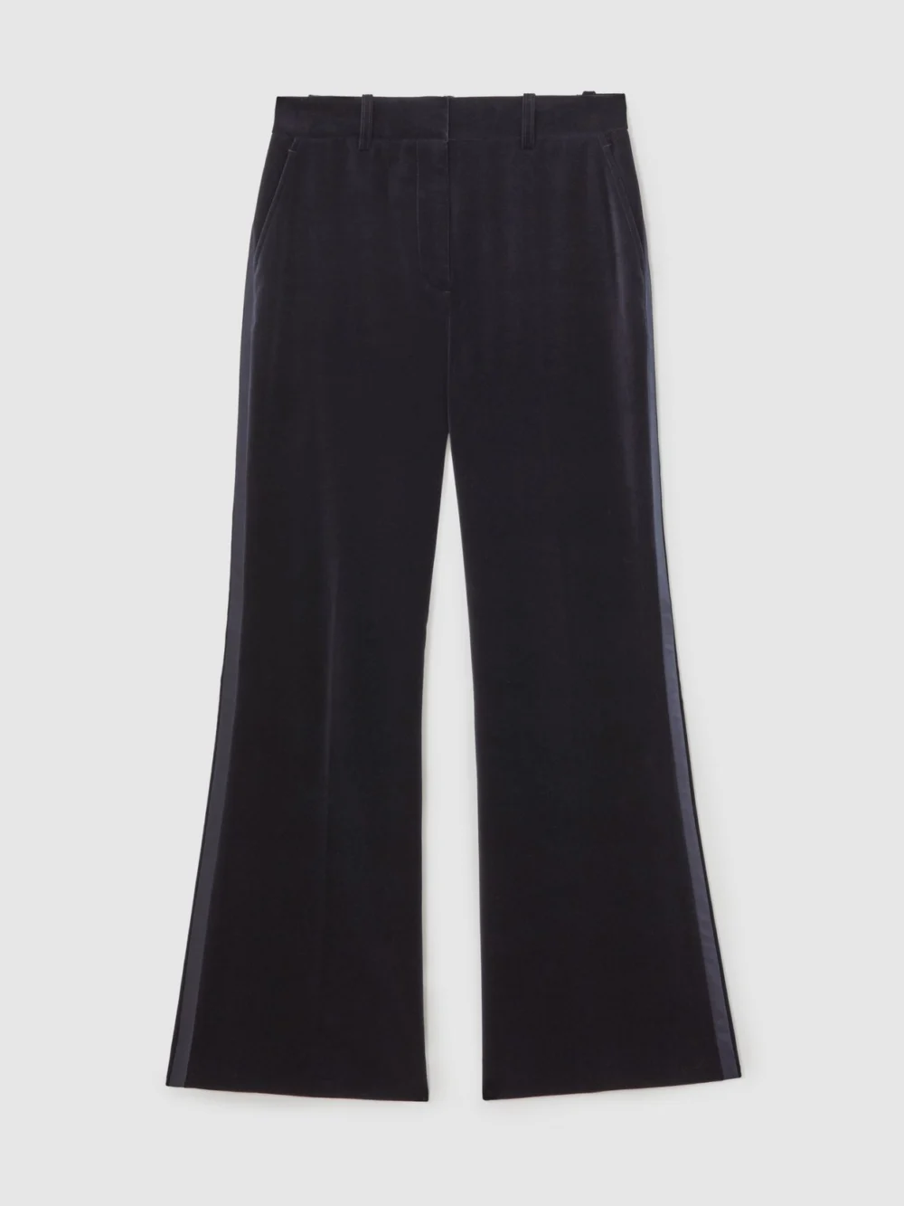 Reiss Navy Velvet Satin-stripe Flared Trousers, view 2
