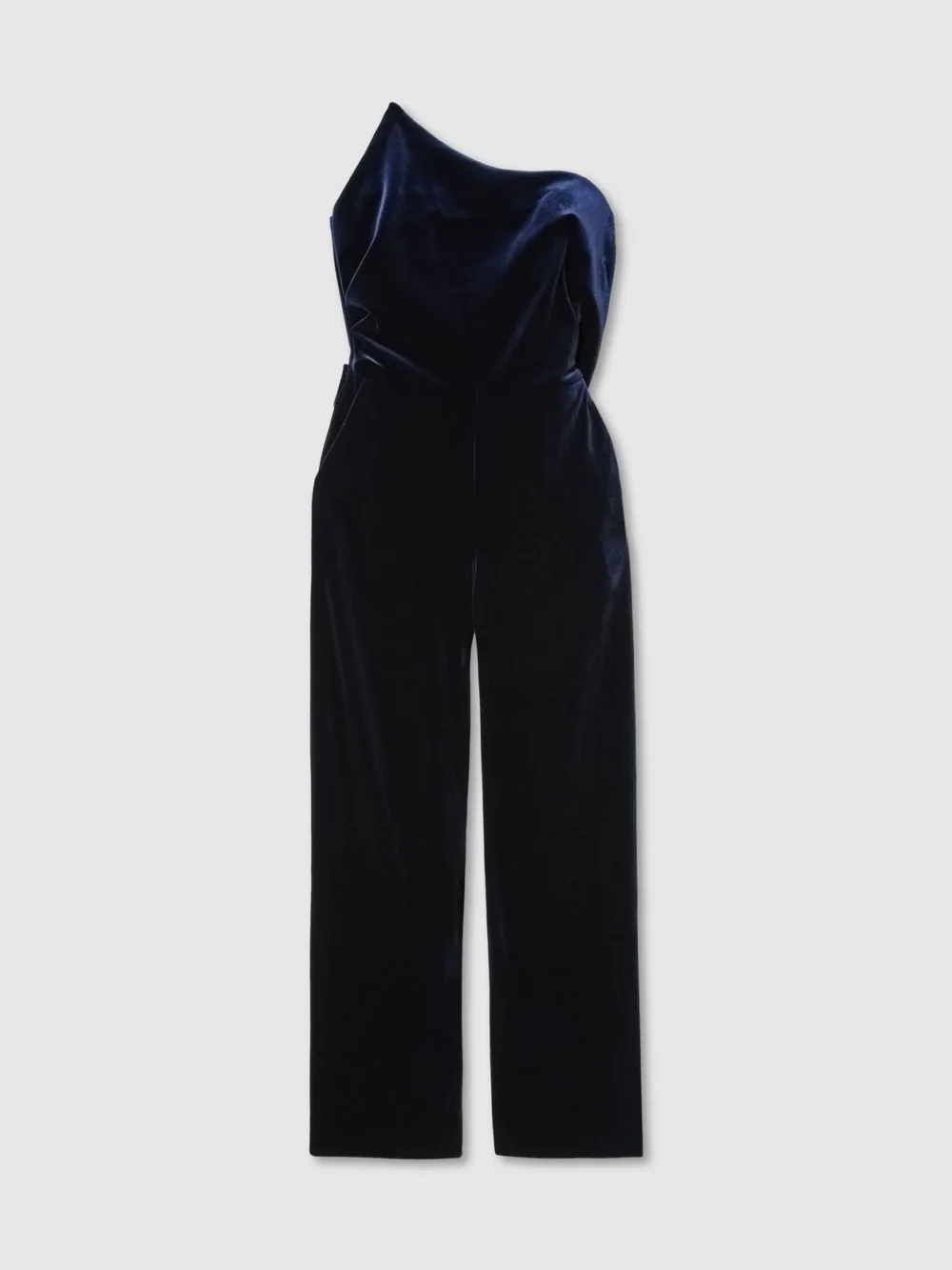 Reiss Navy Velvet Structured Strapless Wide-leg Jumpsuit, view 6
