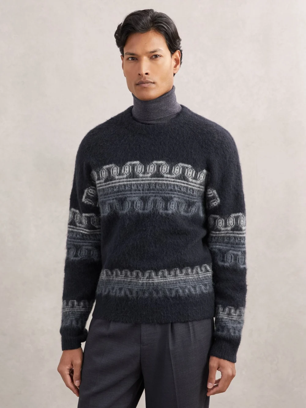 Reiss Navy Wool-alpaca Blend Fair Isle Jumper