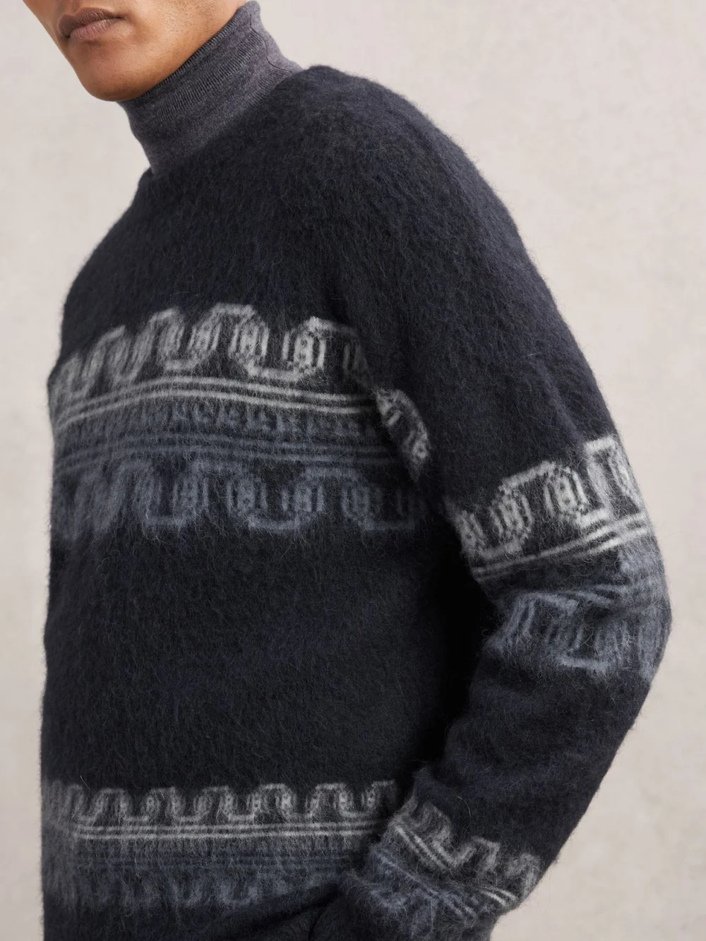 Reiss Navy Wool-alpaca Blend Fair Isle Jumper, view 4