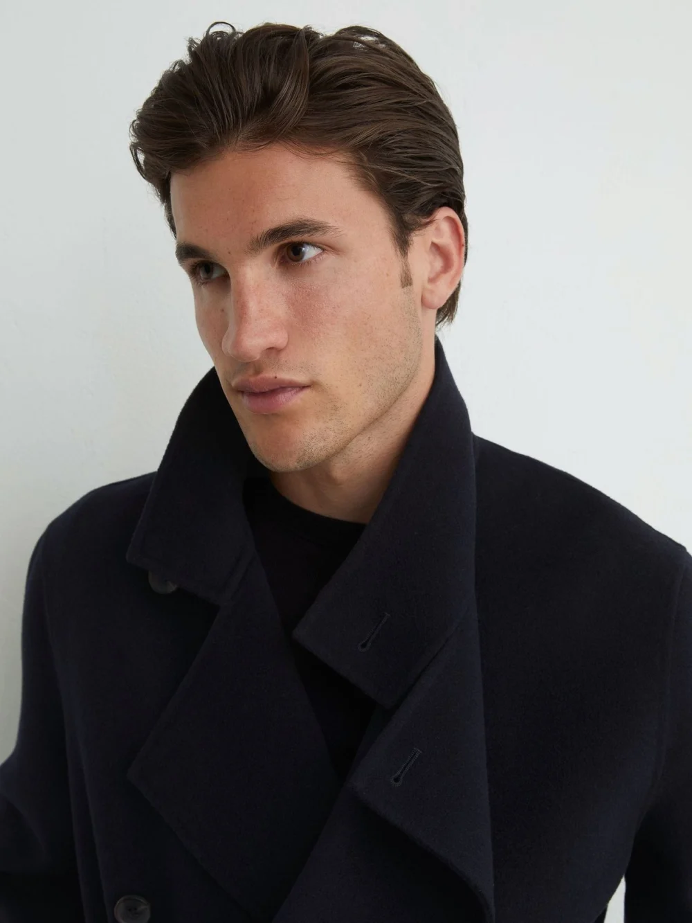 Reiss Navy Wool-blend Blindseam Belted Overcoat, view 4