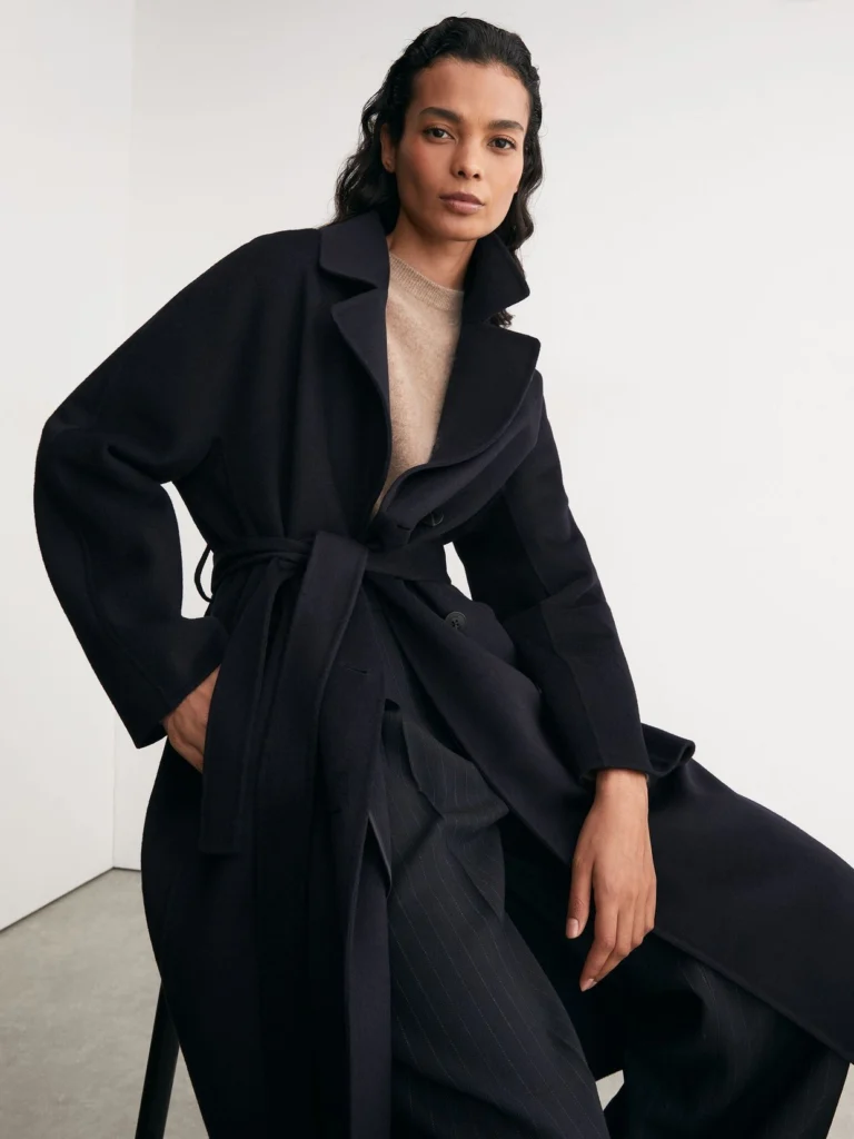 Reiss Navy Wool-blend Blindseam Double-breasted Coat