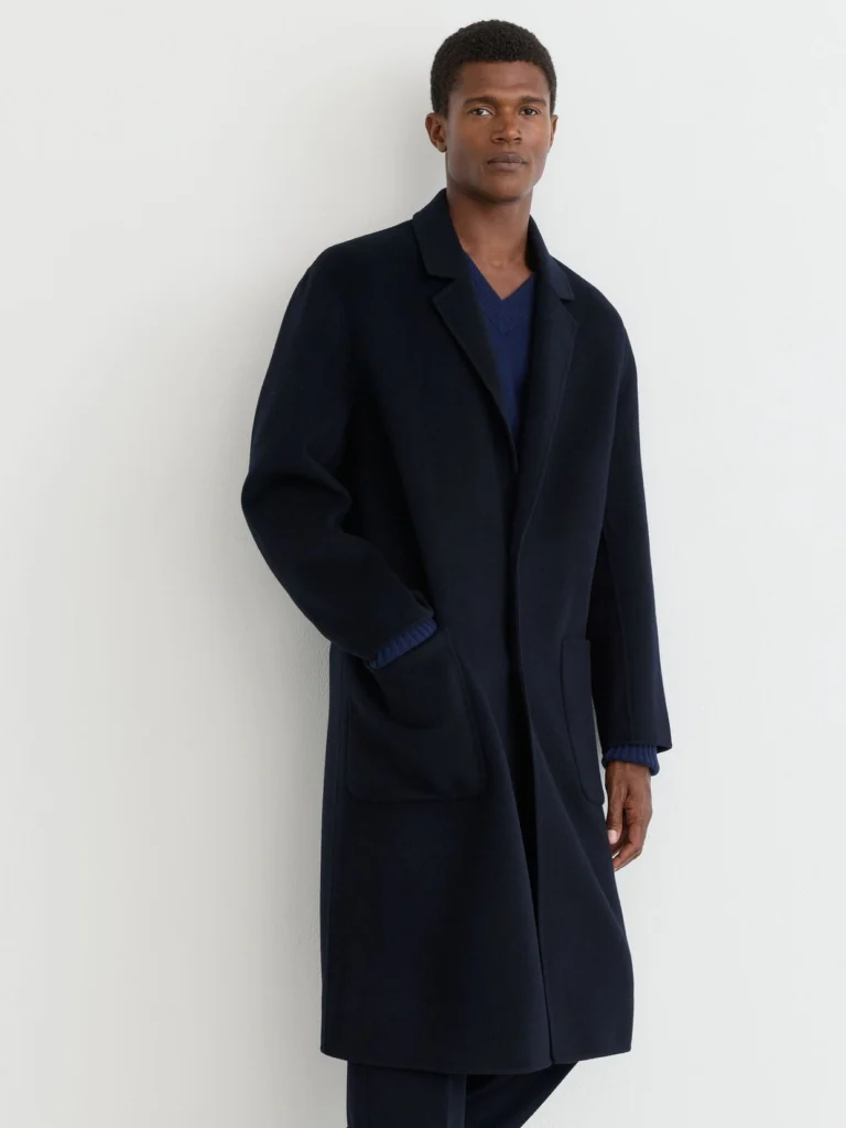 Reiss Navy Wool-blend Blindseam Relaxed-fit Coat