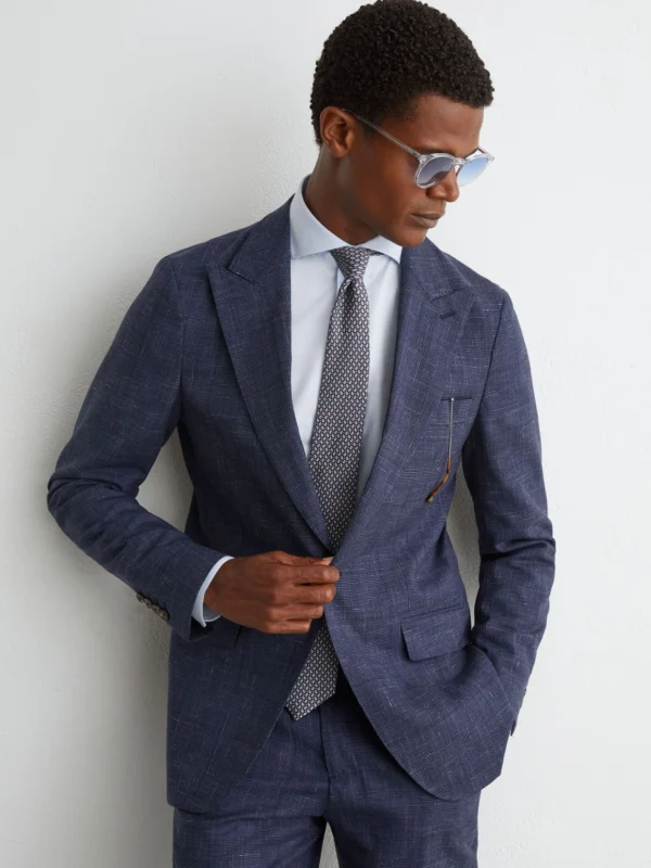 Reiss Navy Wool-blend Check Single-breasted Suit Blazer Classic-fit