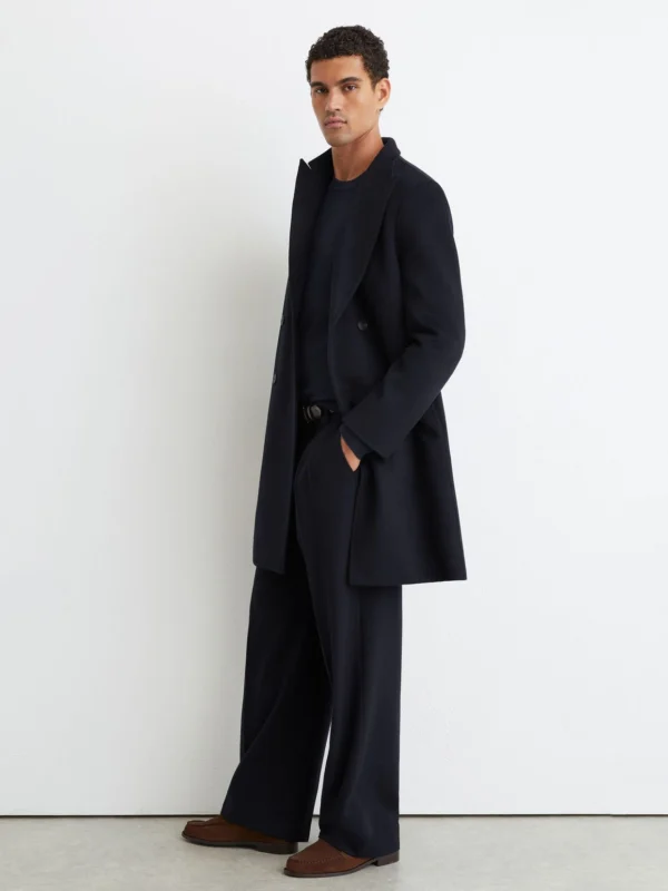 Reiss Navy Wool-blend Double-breasted Epsom Overcoat