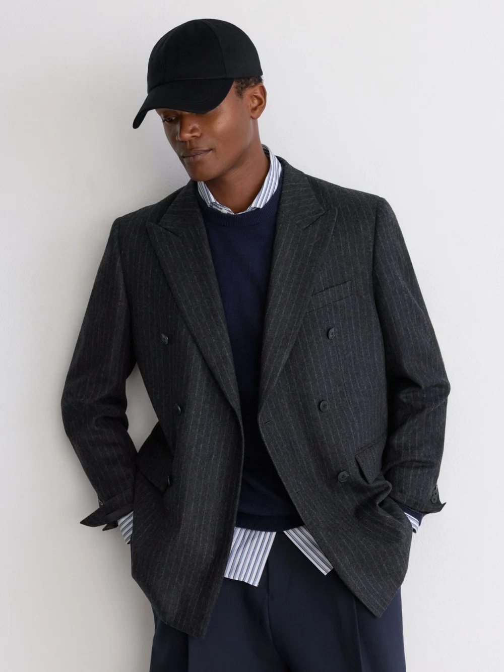 Reiss Navy Wool-blend Flannel Baseball Cap,, view 4