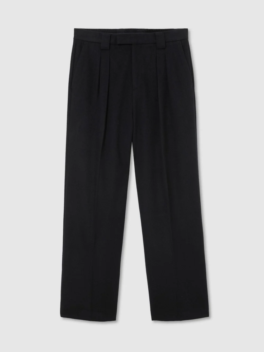 Reiss Navy Wool-blend Flannel Relaxed-fit Pleated Trousers, view 2