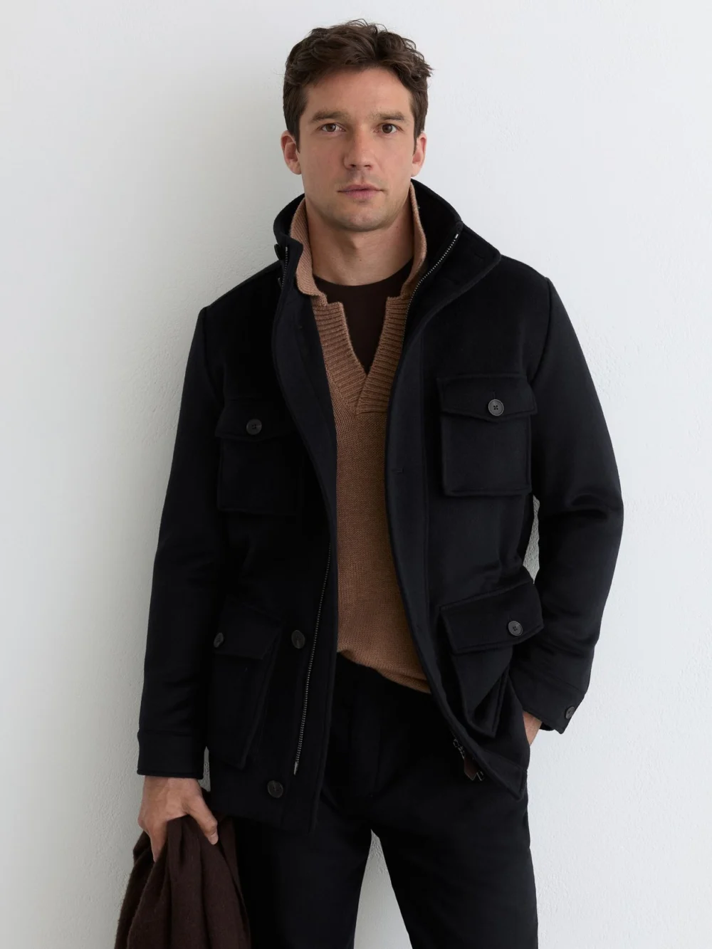 Reiss Navy Wool-blend Four-pocket Jacket, view 4