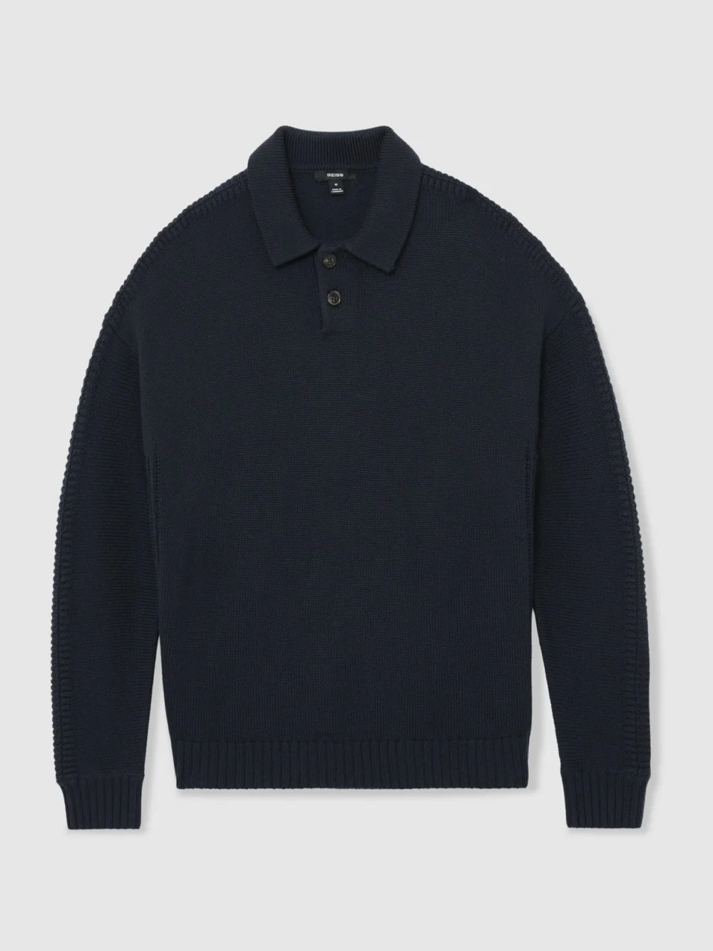 Reiss Navy Wool-blend Half-button Polo Jumper, view 2
