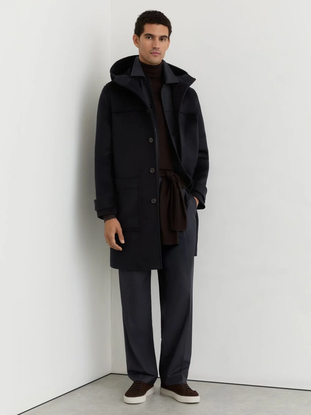 Reiss Navy Wool-blend Hooded Duffle Coat, view 3