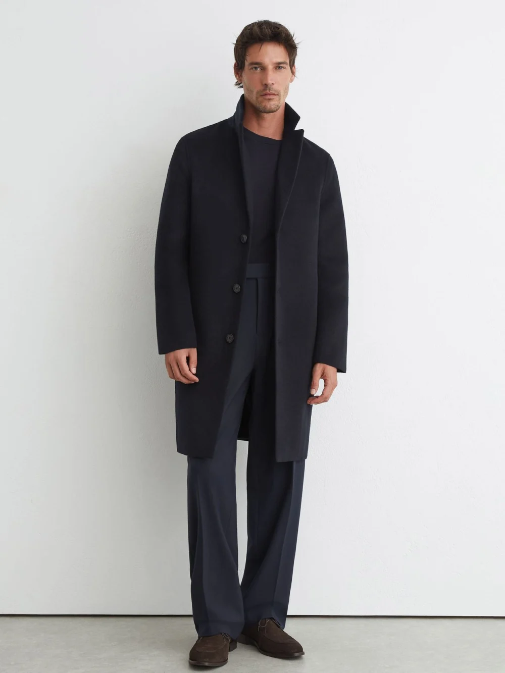 Reiss Navy Wool-blend Single-breasted Epsom Coat