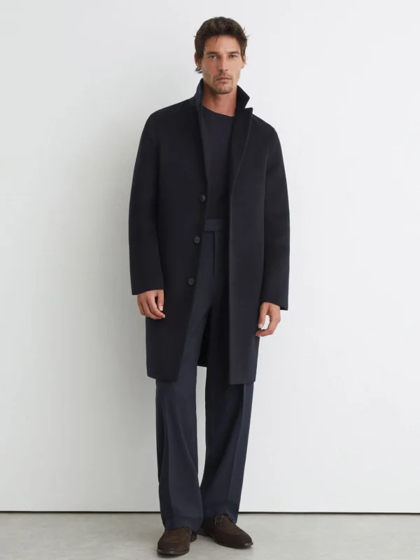 Reiss Navy Wool-blend Single-breasted Epsom Coat