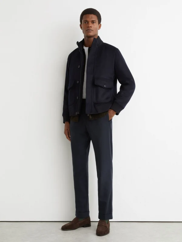 Reiss Navy Wool-blend Tapered Cuffed Trousers