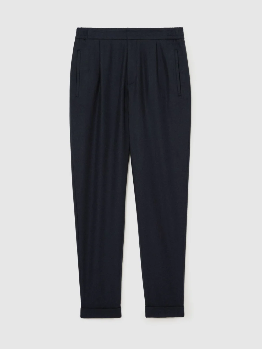 Reiss Navy Wool-blend Tapered Cuffed Trousers, view 2