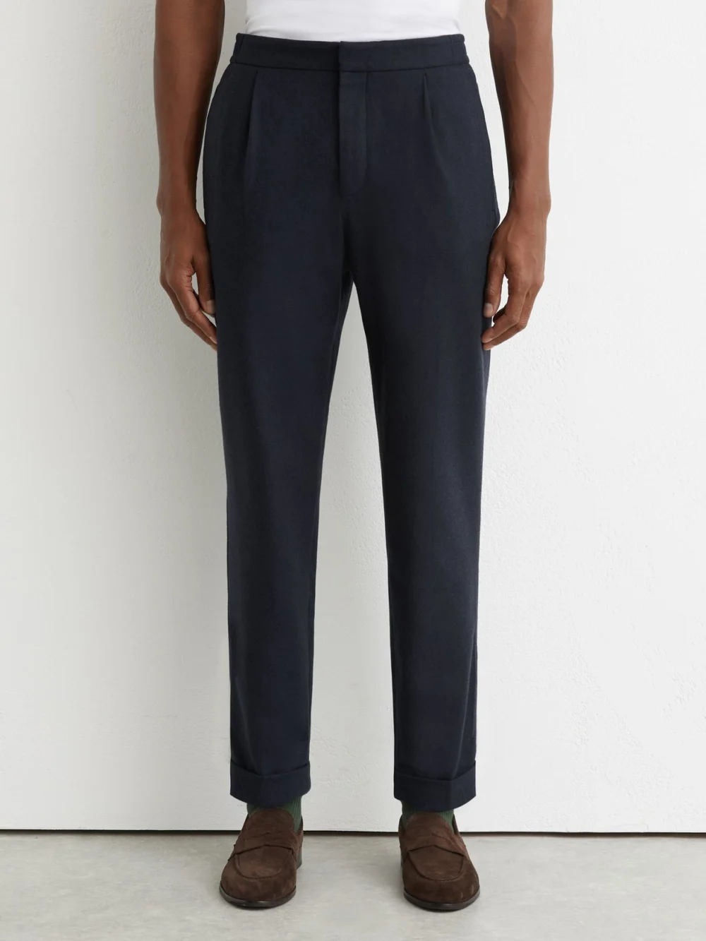 Reiss Navy Wool-blend Tapered Cuffed Trousers, view 3