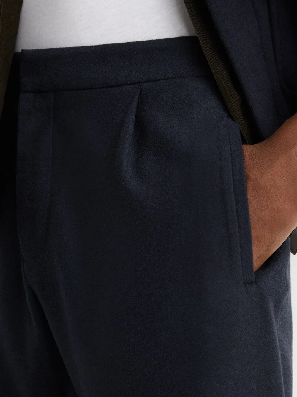 Reiss Navy Wool-blend Tapered Cuffed Trousers, view 4