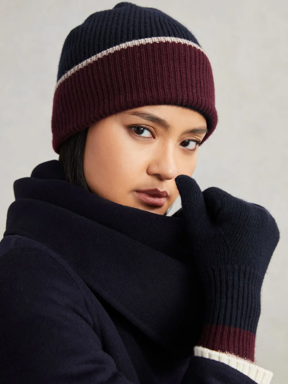 Reiss Navy Wool-blend Tipped Gloves with Cashmere,, view 2