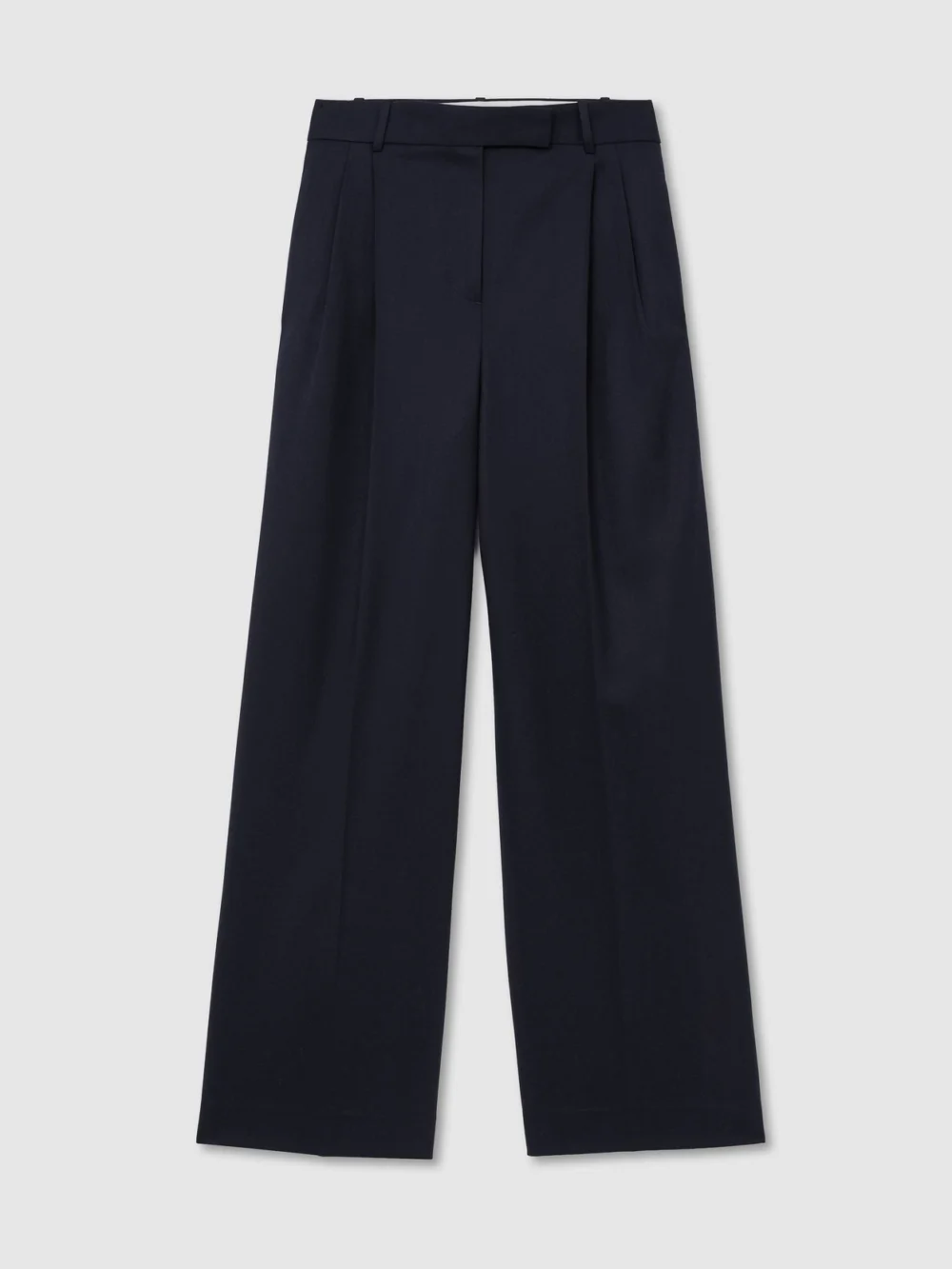 Reiss Navy Wool-blend Wide-leg Pleated Trousers, view 6