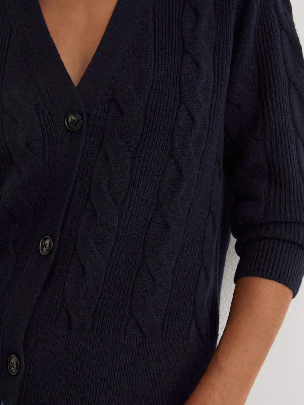 Reiss Navy Wool-cashmere Cable-knit Cardigan, view 4