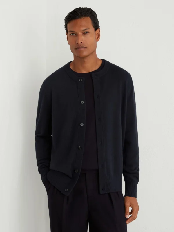 Reiss Navy Wool-cashmere Jersey-knit Cardigan