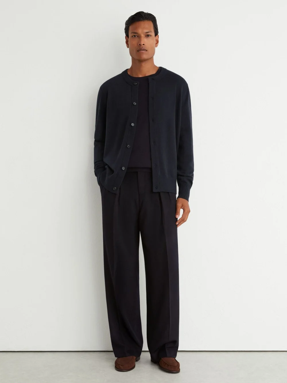 Reiss Navy Wool-cashmere Jersey-knit Cardigan, view 4