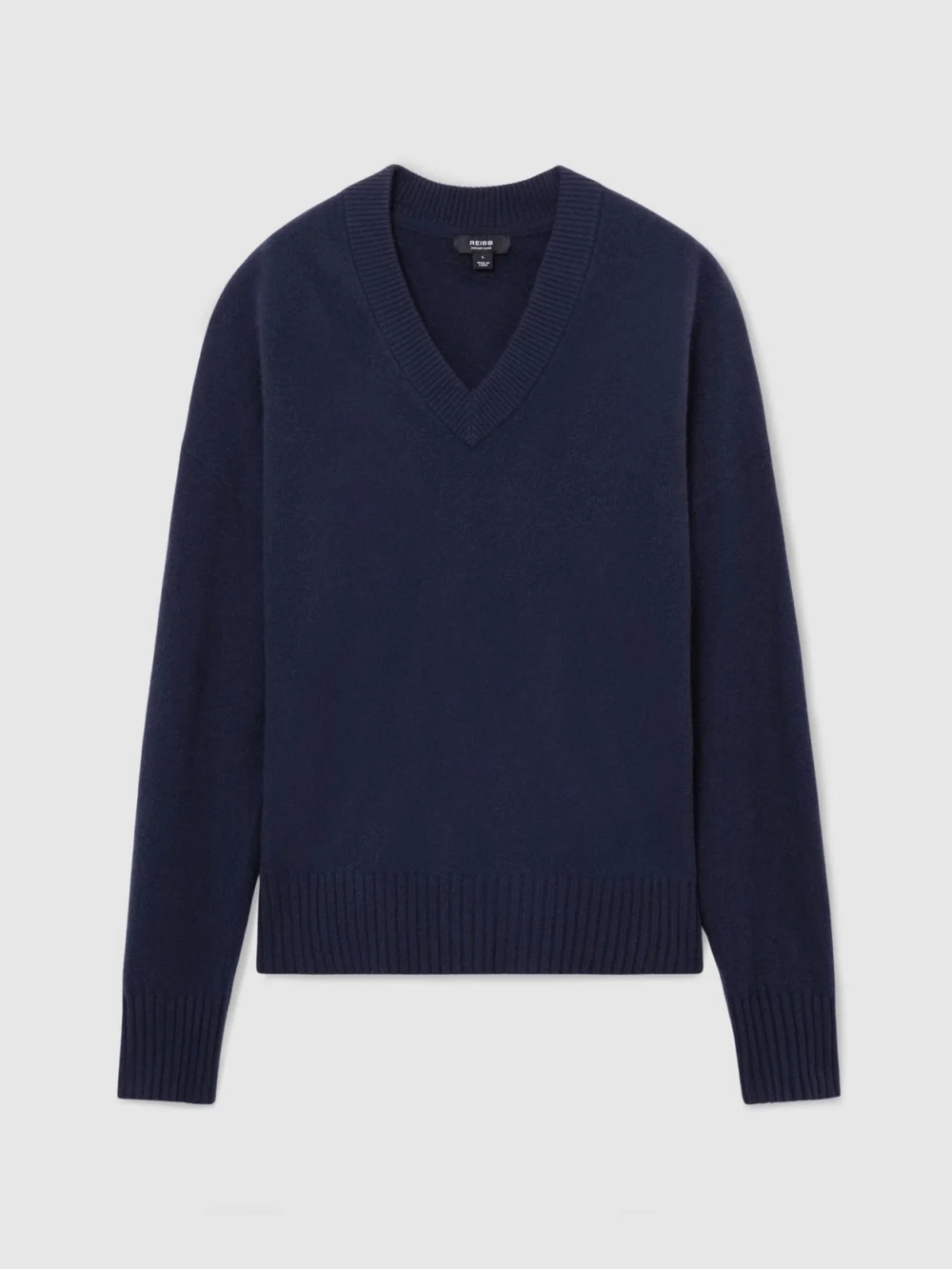 Reiss Navy Wool-cashmere V-neck Jumper, view 2