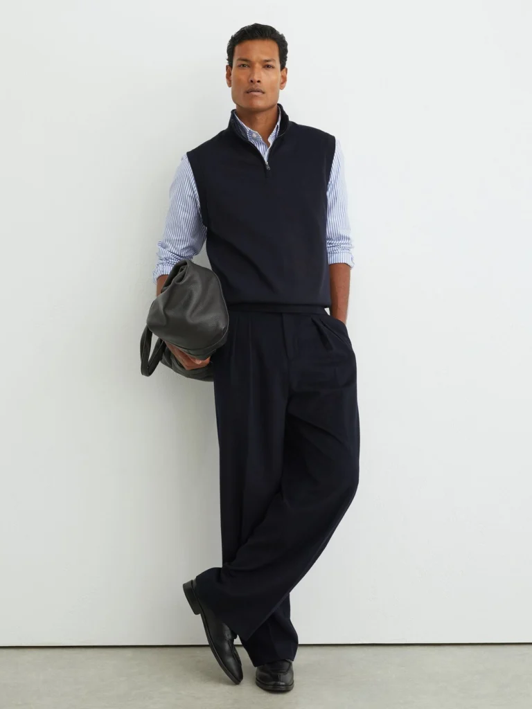 Reiss Navy Wool Half-zip Funnel-neck Vest