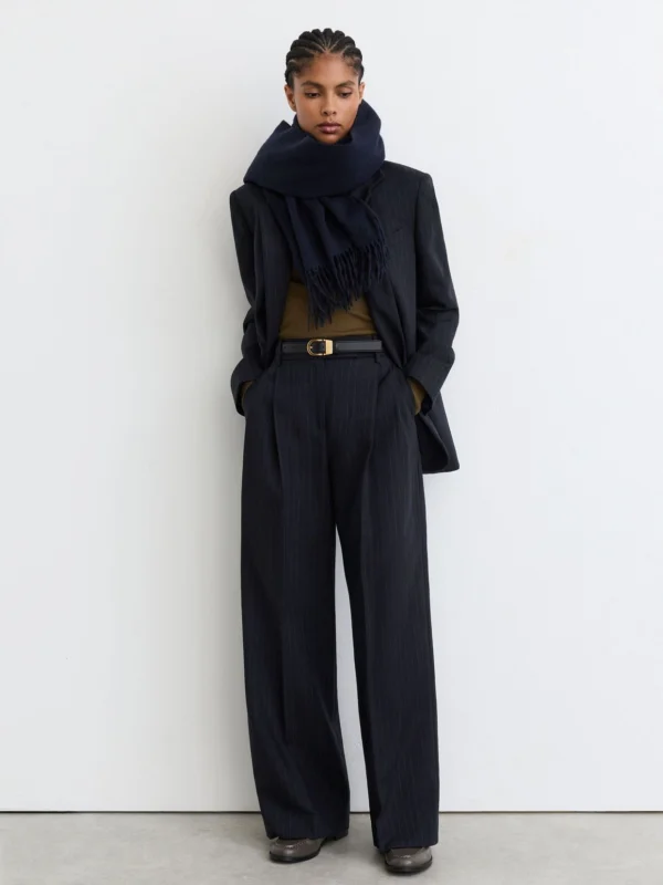 Reiss Navy Wool Pinstripe Wide-leg Suit Trousers