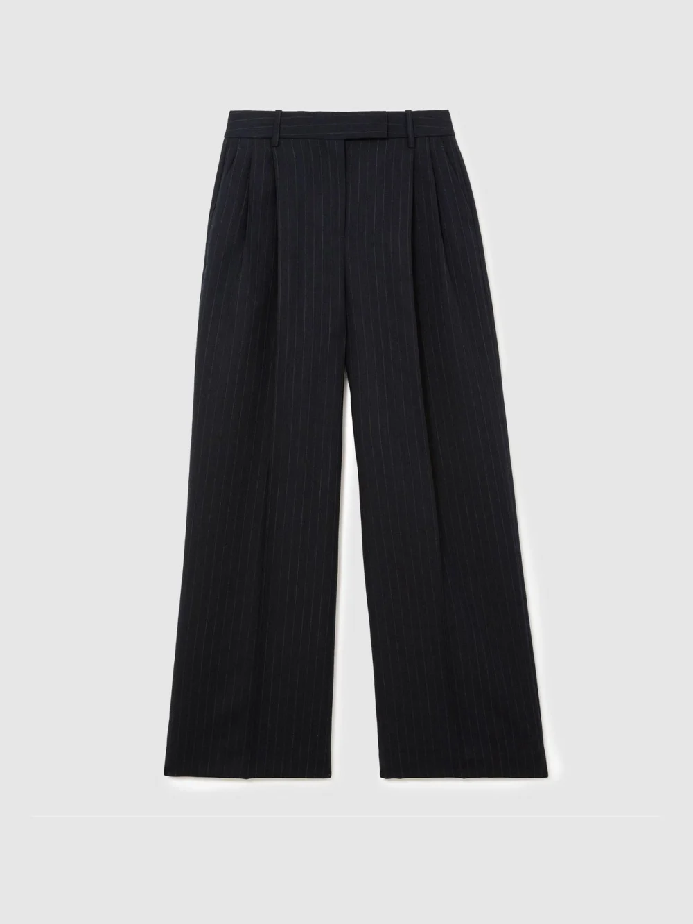 Reiss Navy Wool Pinstripe Wide-leg Suit Trousers, view 2