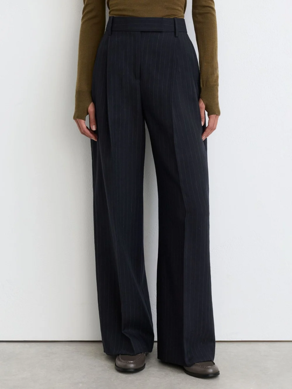 Reiss Navy Wool Pinstripe Wide-leg Suit Trousers, view 3