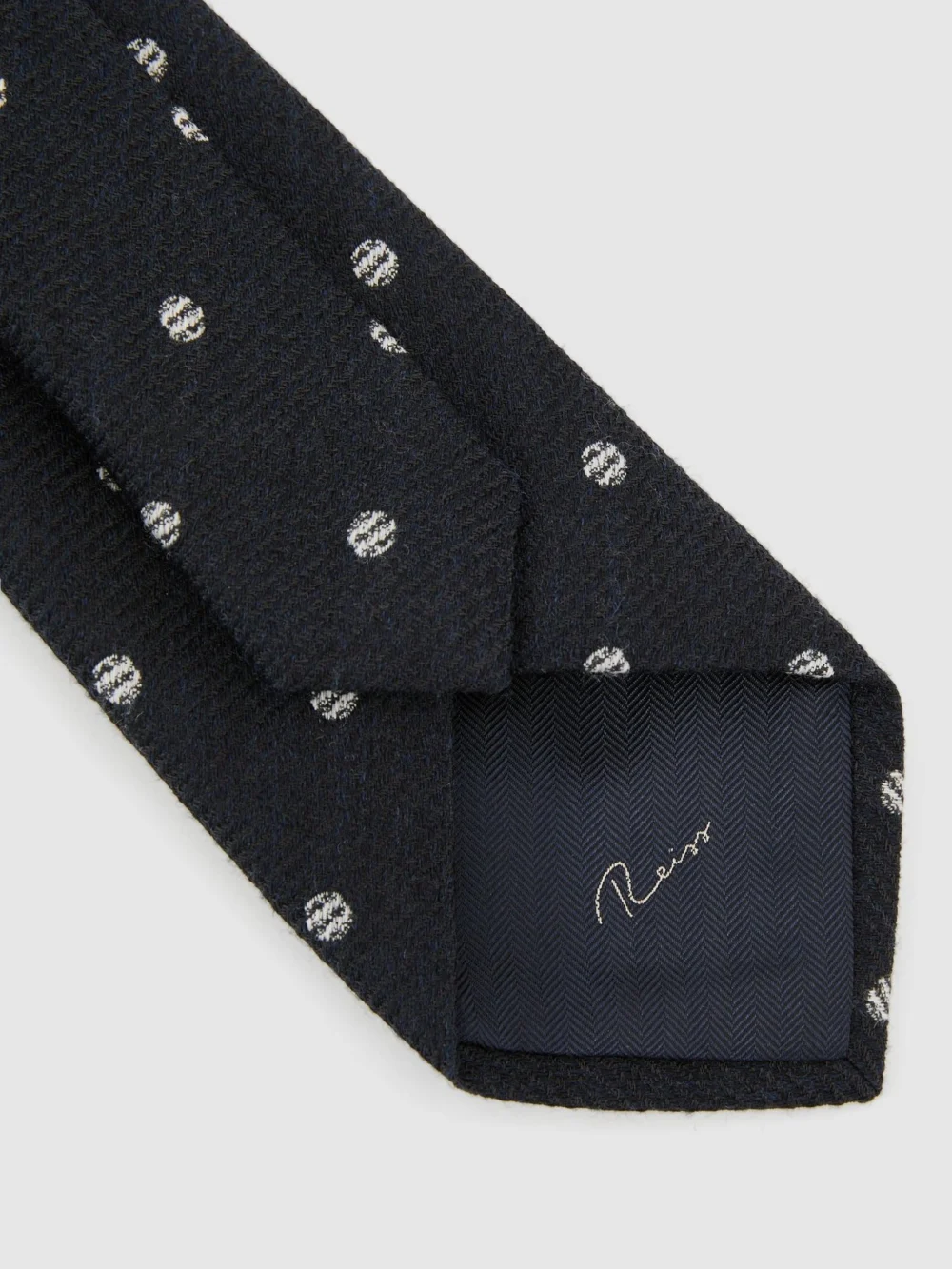 Reiss Navy Wool-silk Textured Polka-dot Tie,, view 4