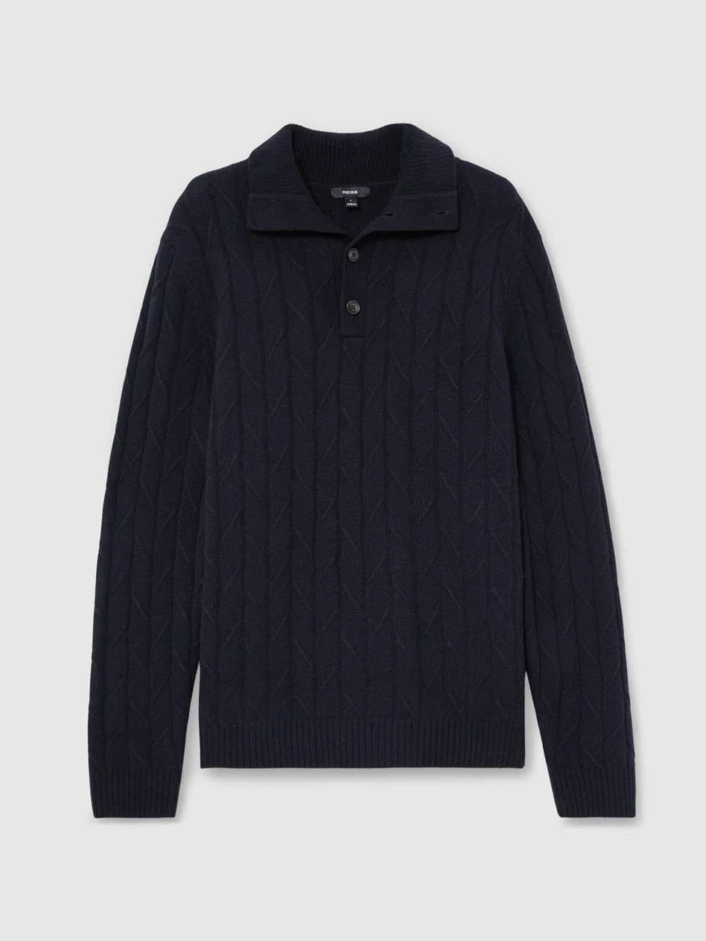 Reiss Navy Wool Stitch-detail Half-button Jumper, view 2