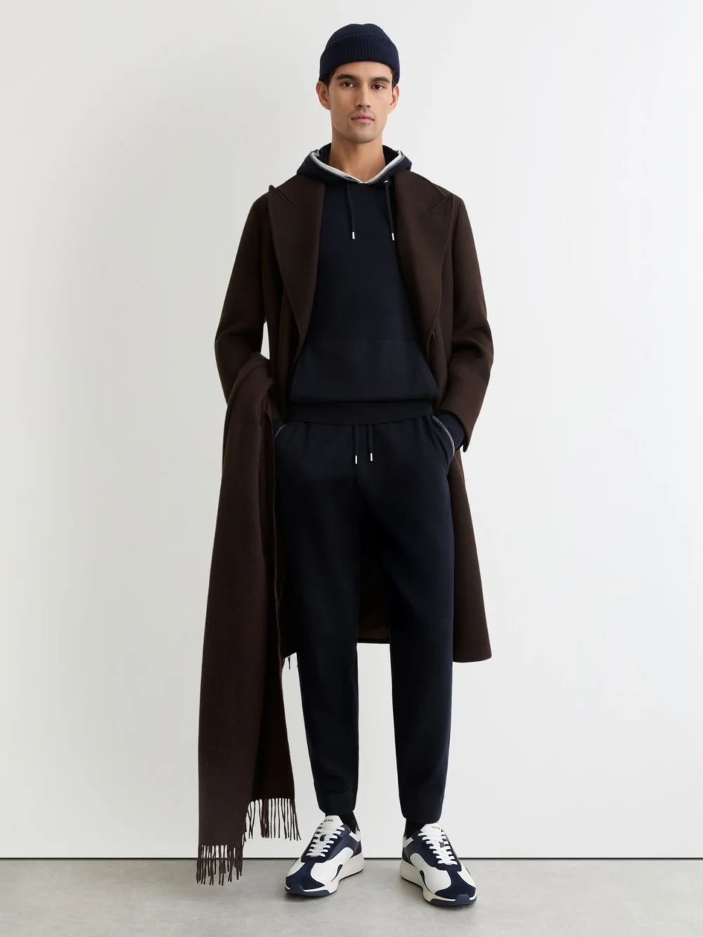 Reiss Navy Wool Tipped Drawstring Joggers