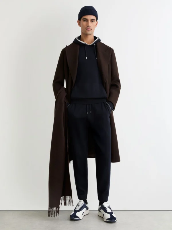 Reiss Navy Wool Tipped Drawstring Joggers