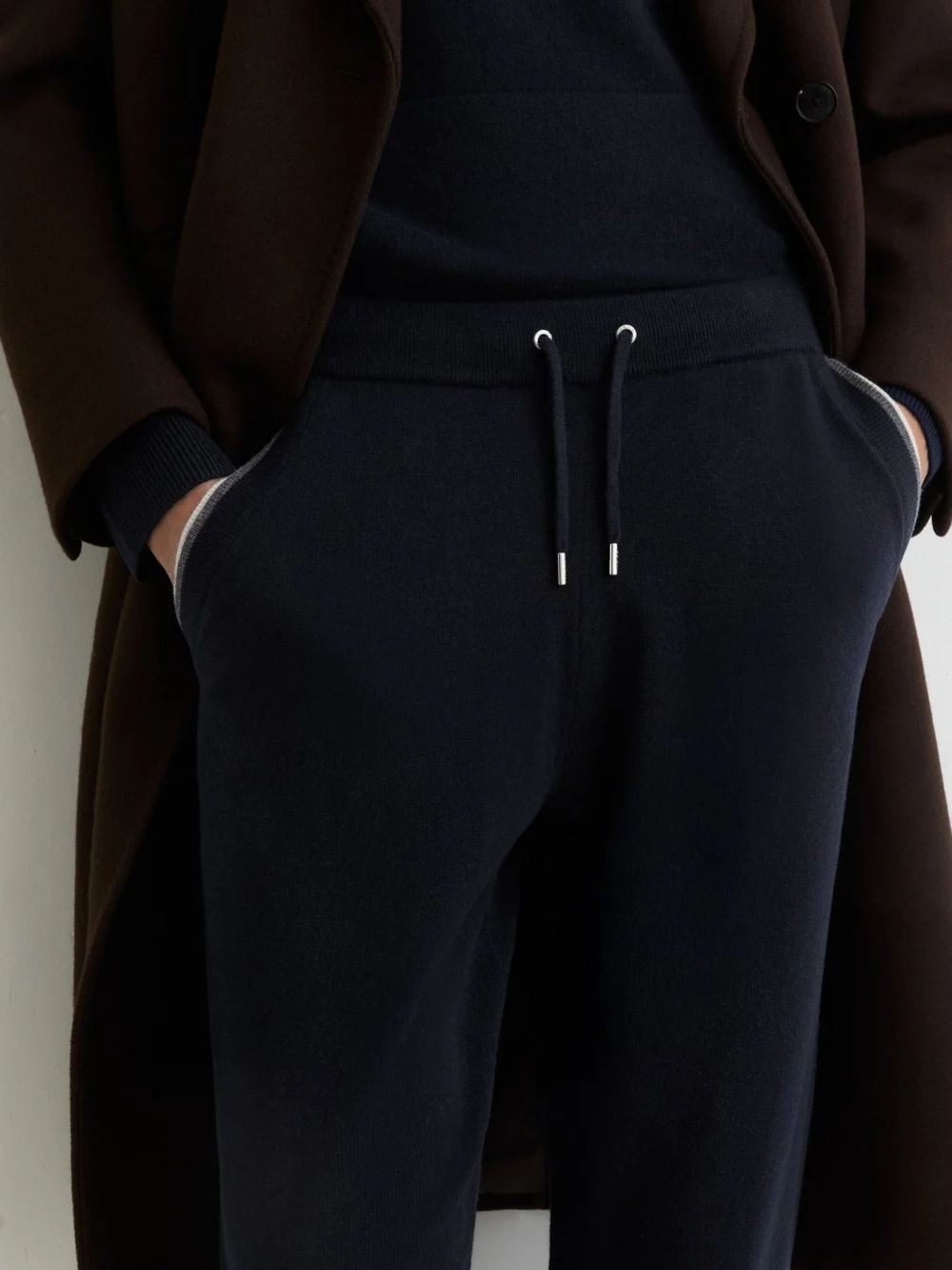 Reiss Navy Wool Tipped Drawstring Joggers, view 4