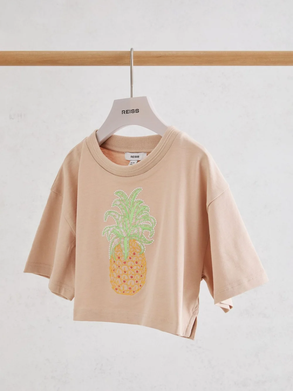 Reiss Neutral 13-14 yrs Cotton Embroidered Cropped T-shirt,, view 2