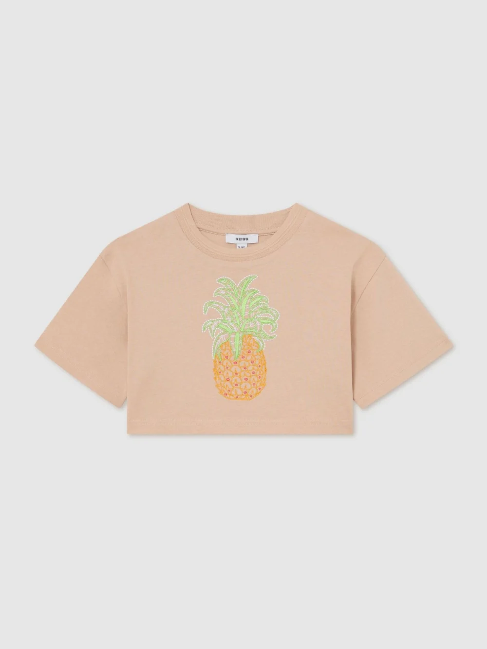 Reiss Neutral 13-14 yrs Cotton Embroidered Cropped T-shirt,, view 3