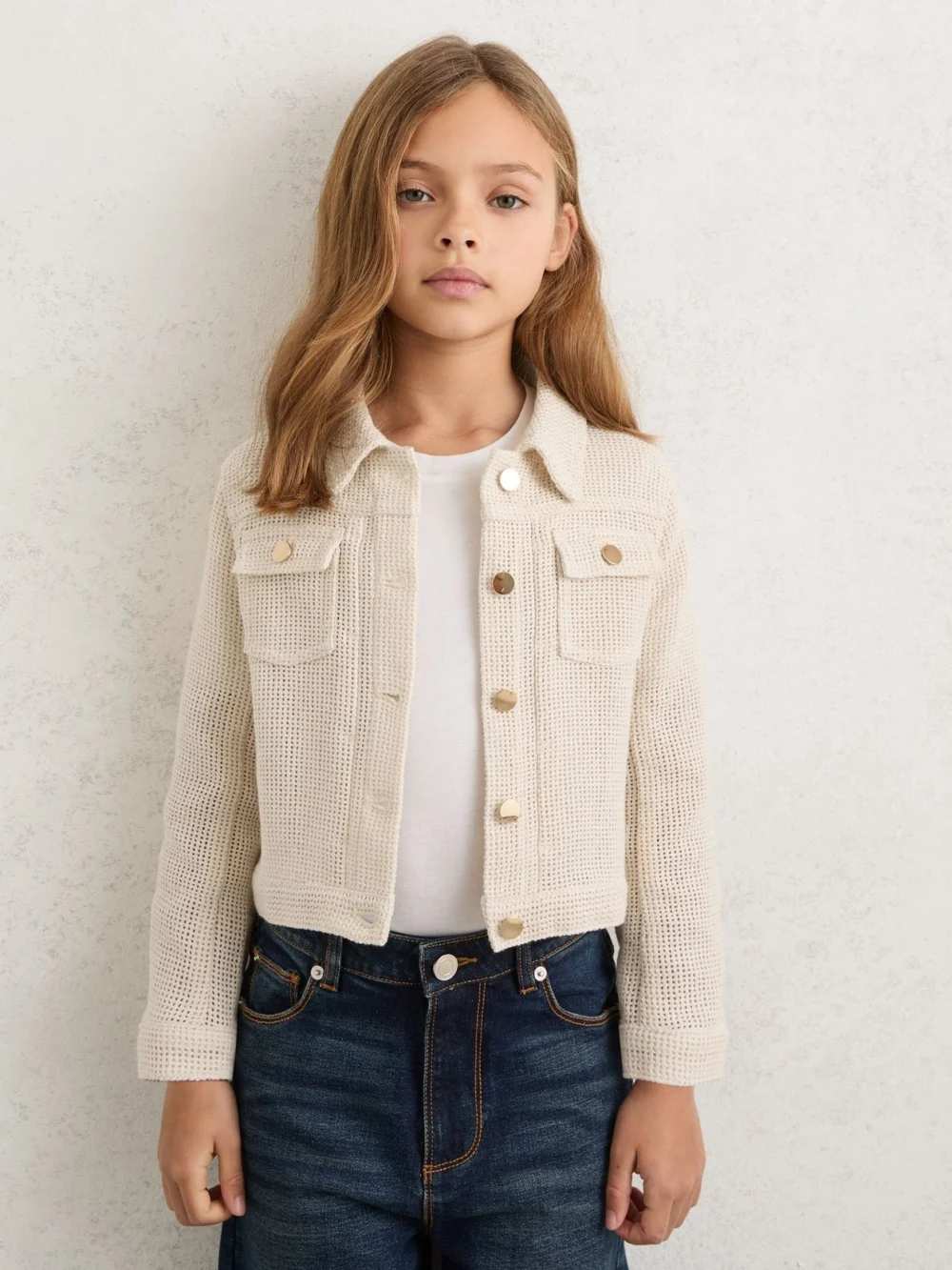 Reiss Neutral 3-9 yrs Cotton-blend Textured Trucker Jacket