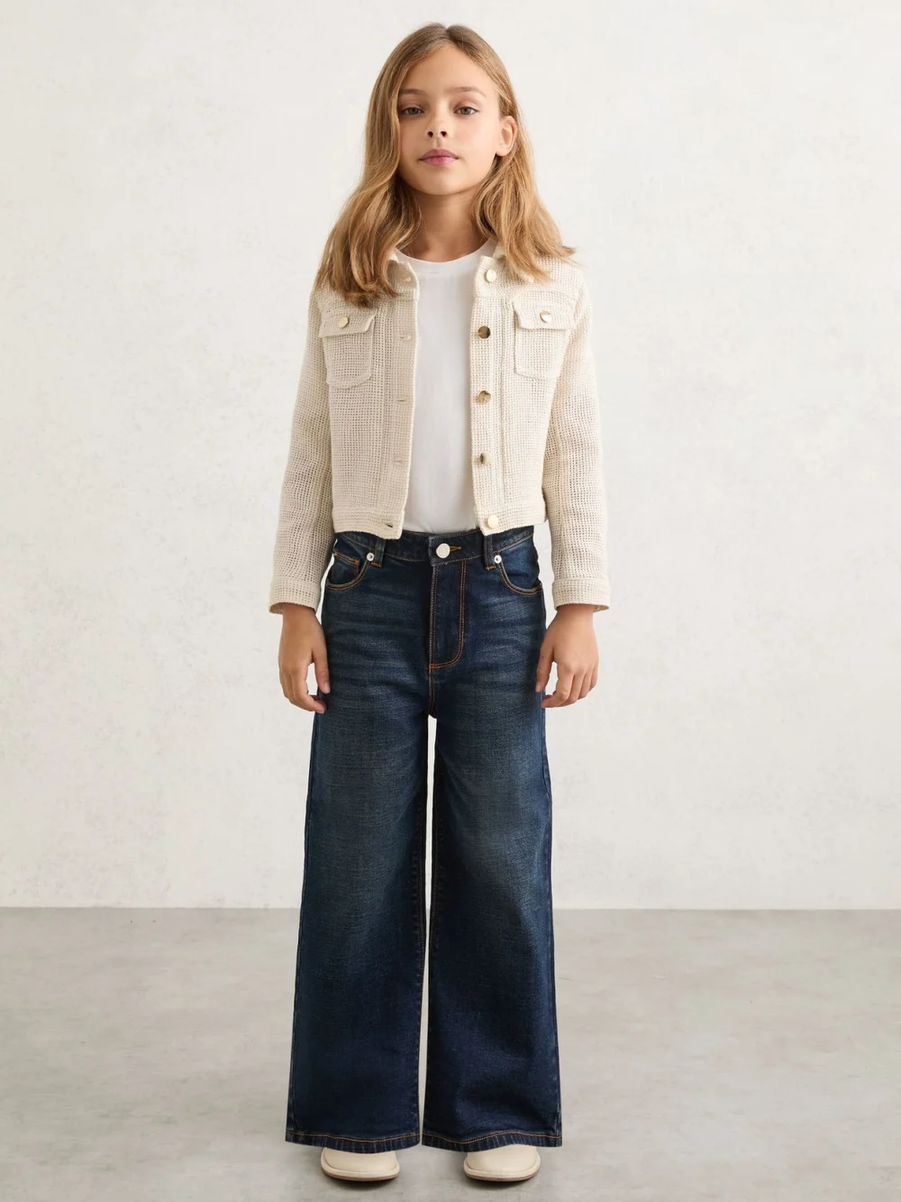 Reiss Neutral 3-9 yrs Cotton-blend Textured Trucker Jacket, view 3