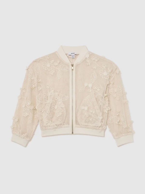 Reiss Neutral 3-9 yrs Floral-embroidery Lattice Bomber Jacket