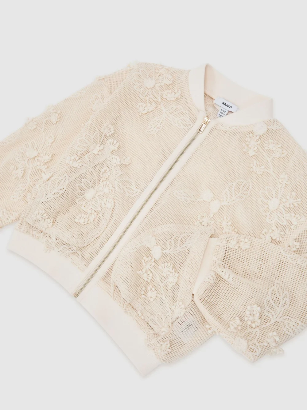 Reiss Neutral 3-9 yrs Floral-embroidery Lattice Bomber Jacket, view 3
