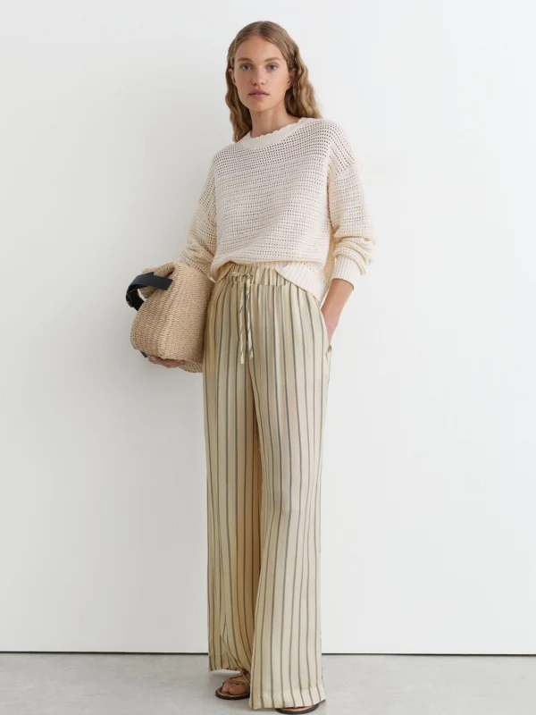 Reiss Neutral & Navy Lyocell Striped Wide-leg Trousers
