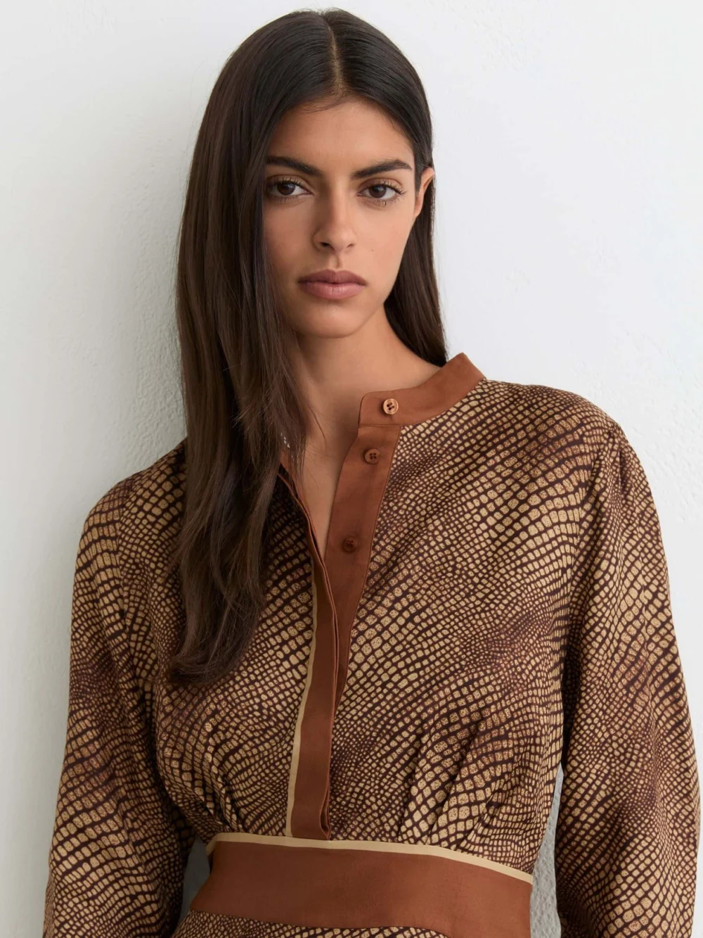 Reiss Neutral Animal-print Midi Shirt Dress, view 3