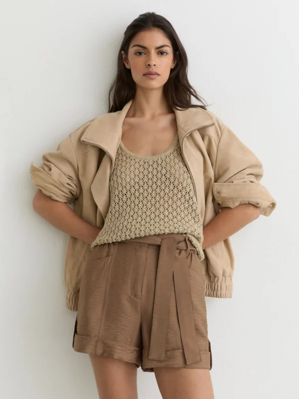 Reiss Neutral Belted Button-tab Shorts