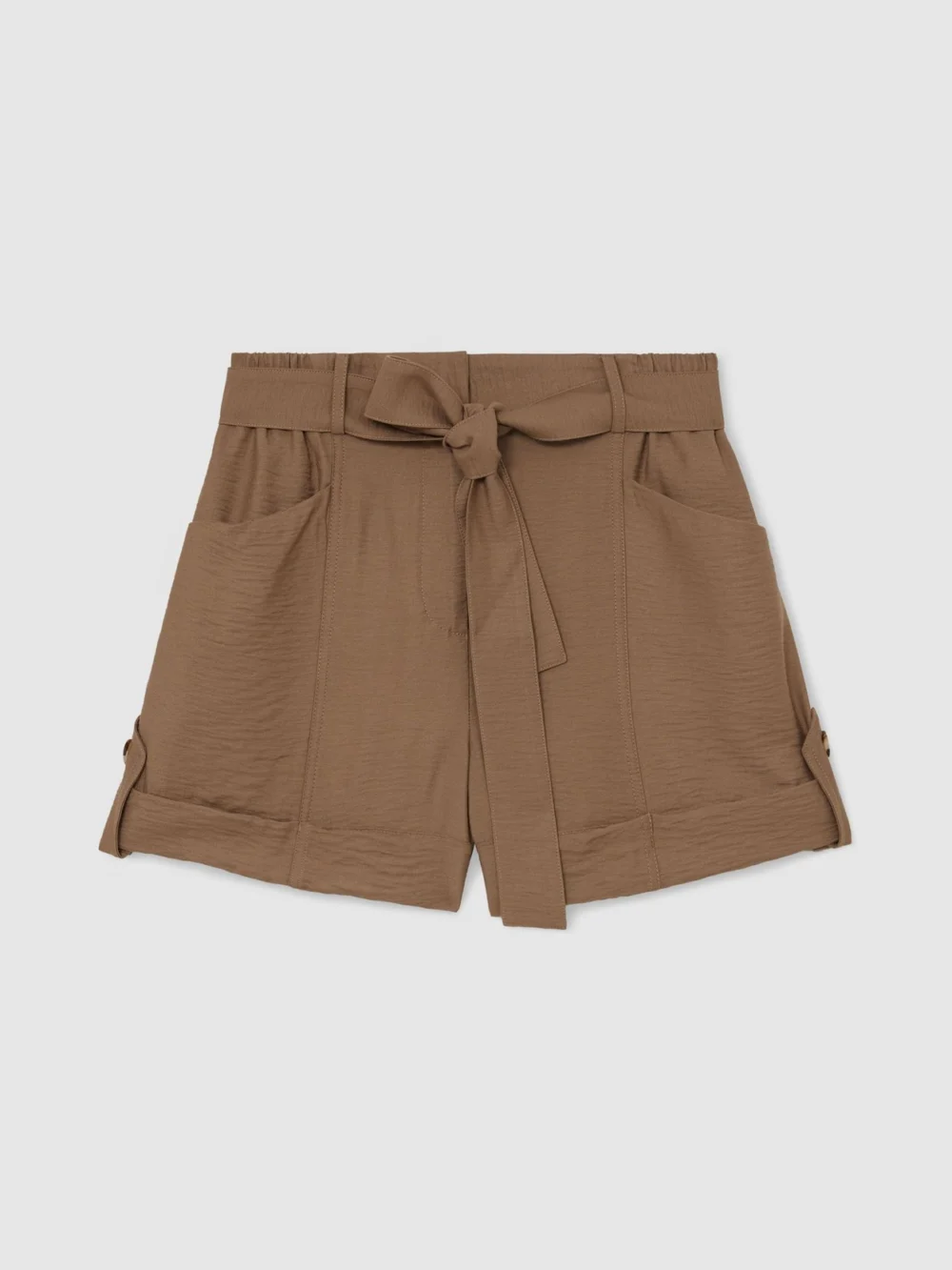 Reiss Neutral Belted Button-tab Shorts, view 2