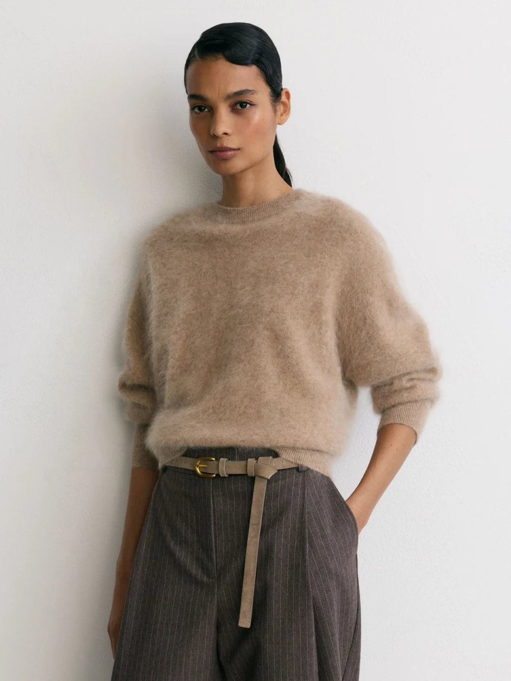Reiss Neutral Cashmere Crew-neck Jumper, view 3