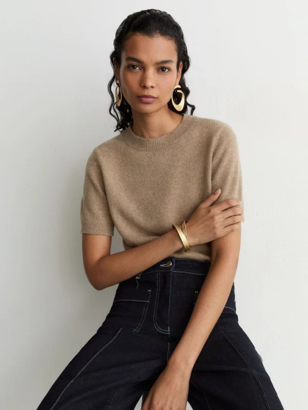 Reiss Neutral Cashmere Crew-neck T-shirt