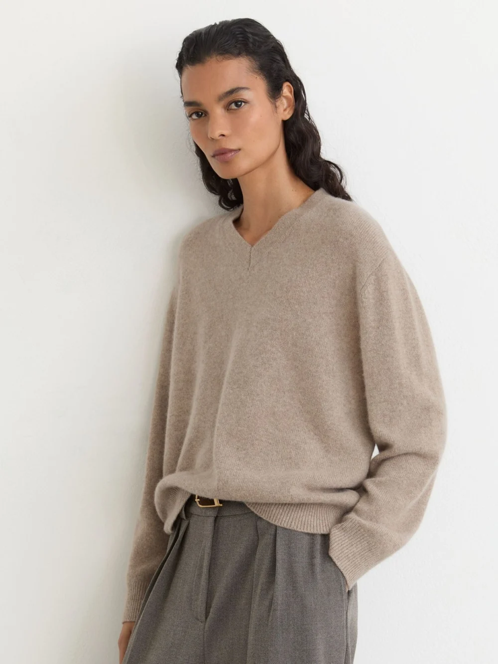 Reiss Neutral Cashmere V-neck Jumper