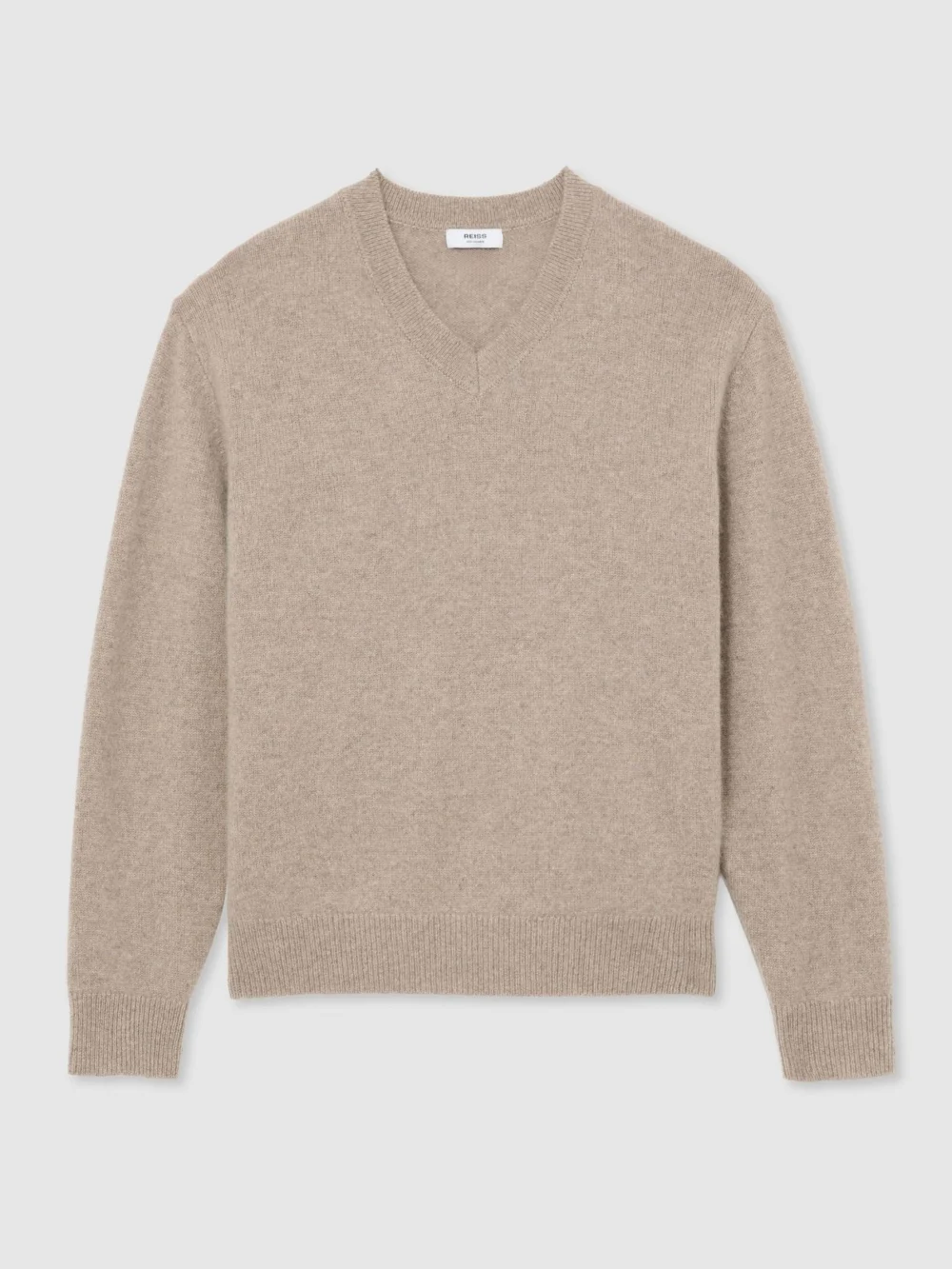 Reiss Neutral Cashmere V-neck Jumper, view 2